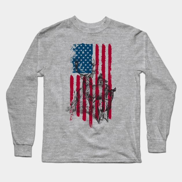 American Deer Hunter patriotic Long Sleeve T-Shirt by Wintrly